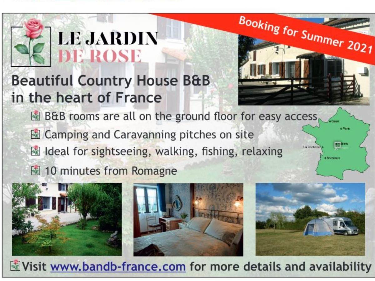 Bed and Breakfast Le Jardin De Rose 24 Feuillebert Romagne 86700 Exterior foto